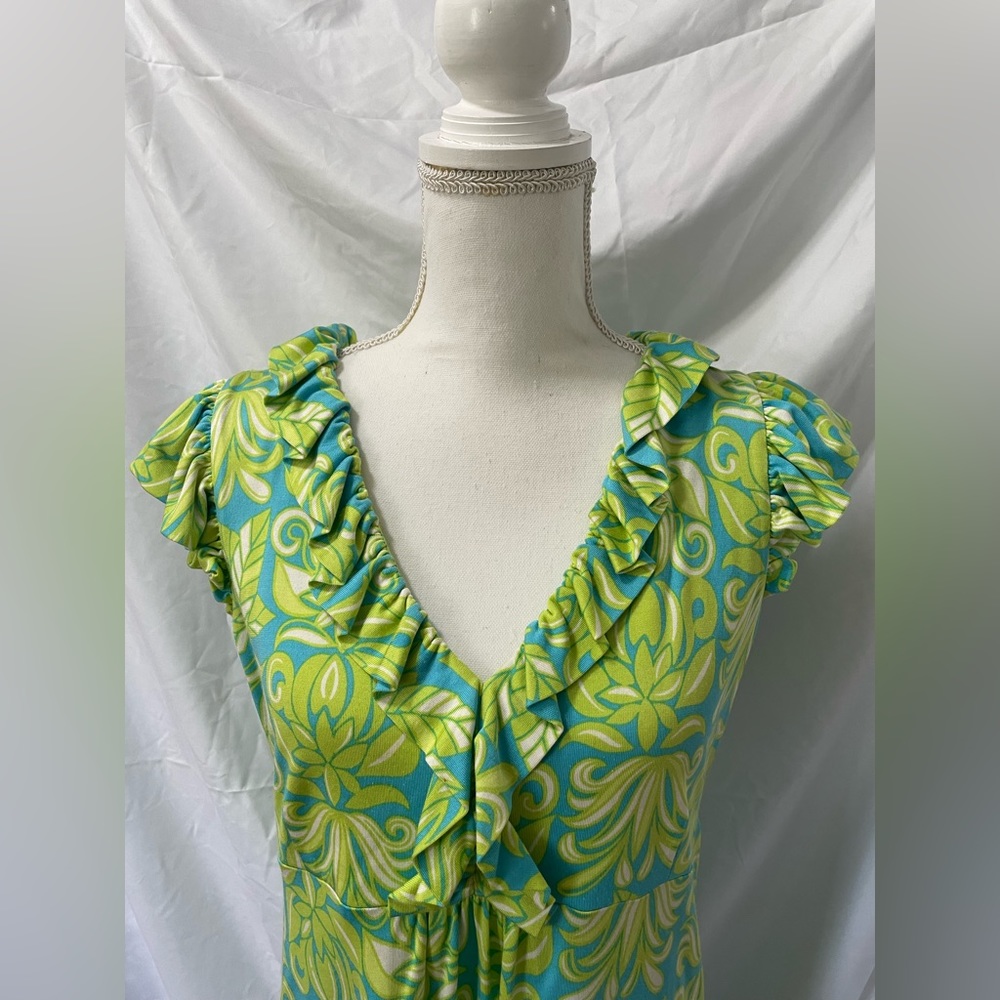 Lilly Pulitzer Clare Cap Sleeve Ruffle Silk Blended Jersey Dress. - Picture 4 of 4